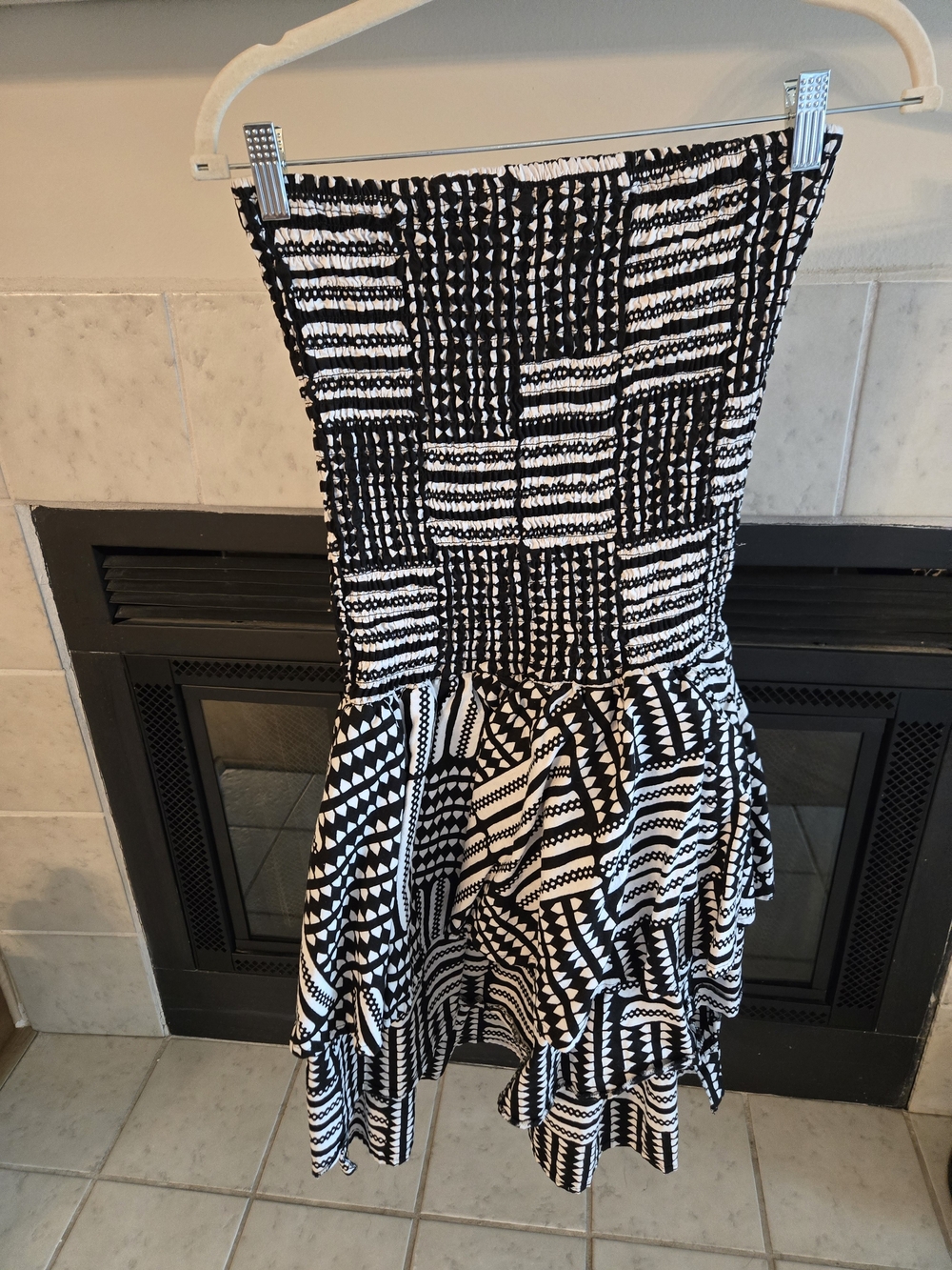 Black & White Patterned Strapless Summer Dress